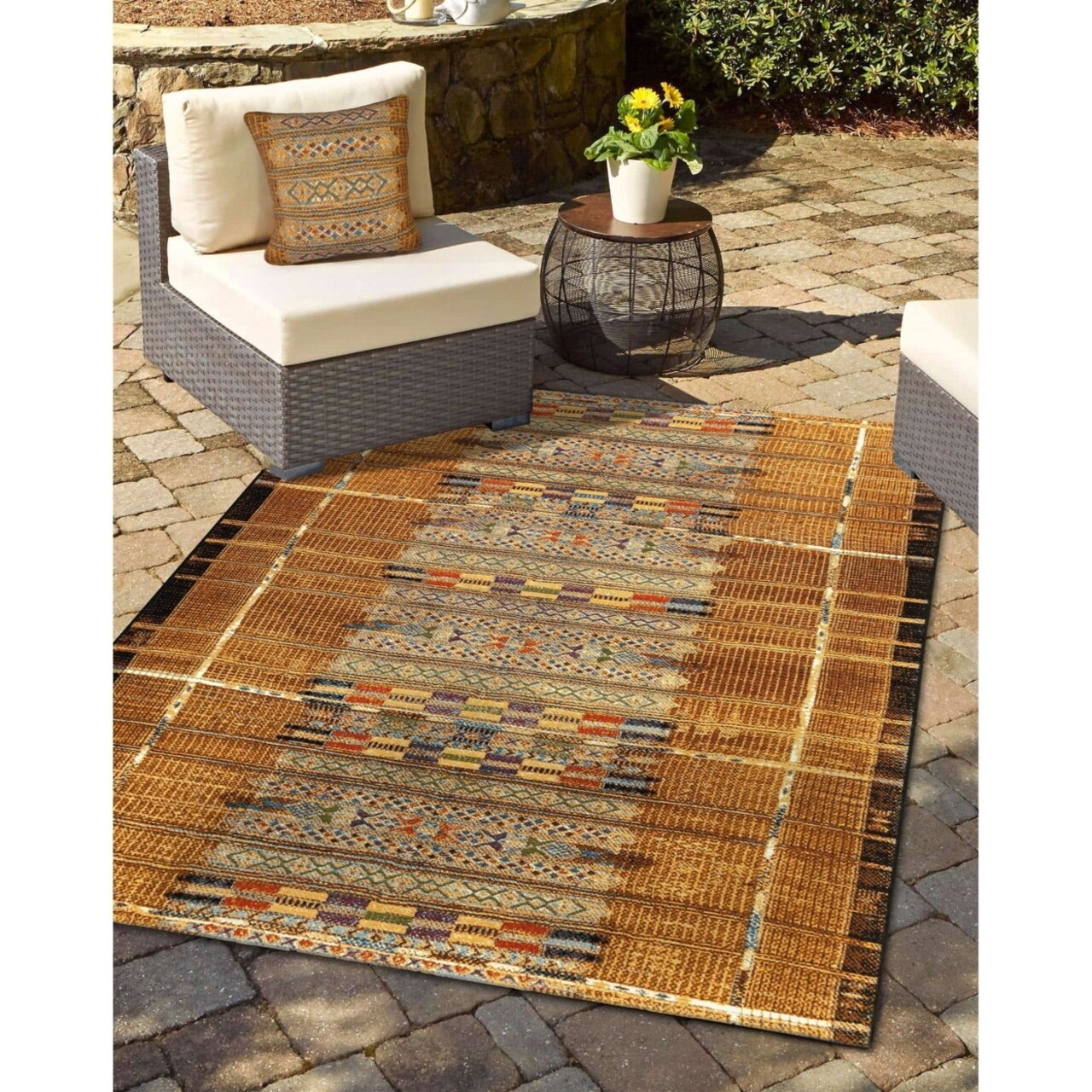 The Rug Department Liora Manne Marina Tribal Stripe Indoor Outdoor Area Rug Gold